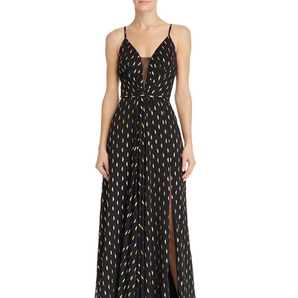 AQUA Evening Gown | Black and Gold | Size 12